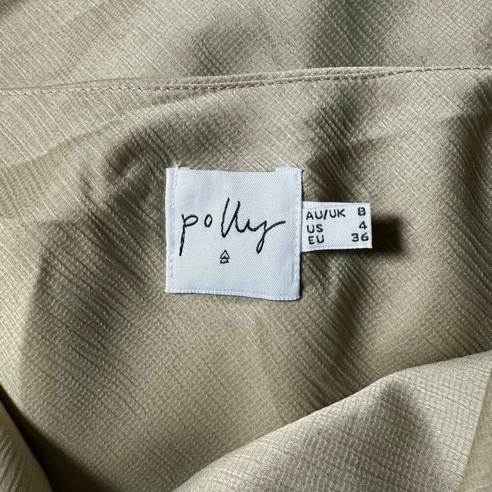 WOMENS SIZE 4 DRESS COWL NECK CHAMPAGNE TAN SHIMMER RUCHED STRAPPY Y2K 90S POLLY